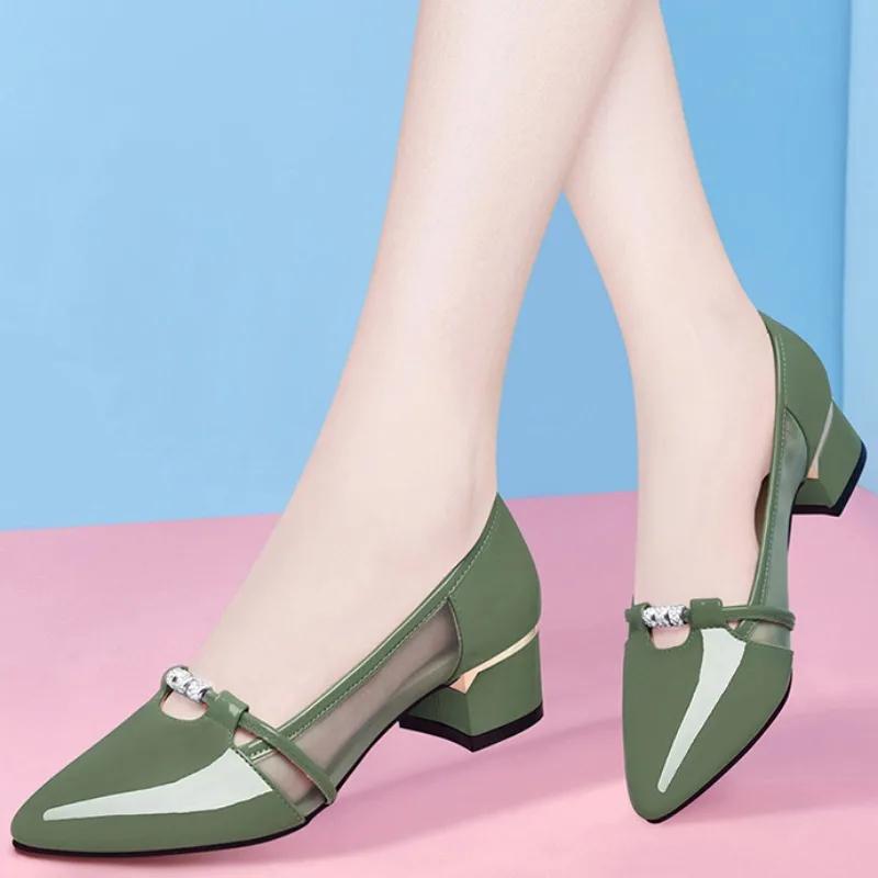 Fashion Block Heel with Medium Heels Ladies Pumps Pointed Toe Chunky Moccasins Women's Shoes Genuine Mark on Sale Fashion Vacation Shoe