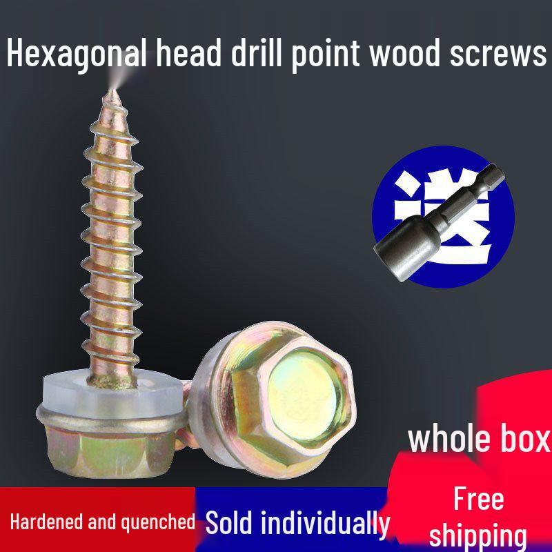 External Hex Pointed Tip Flange Face Self-Tapping Wood Screw M5*25 Small Pack (100 pcs) + Socket