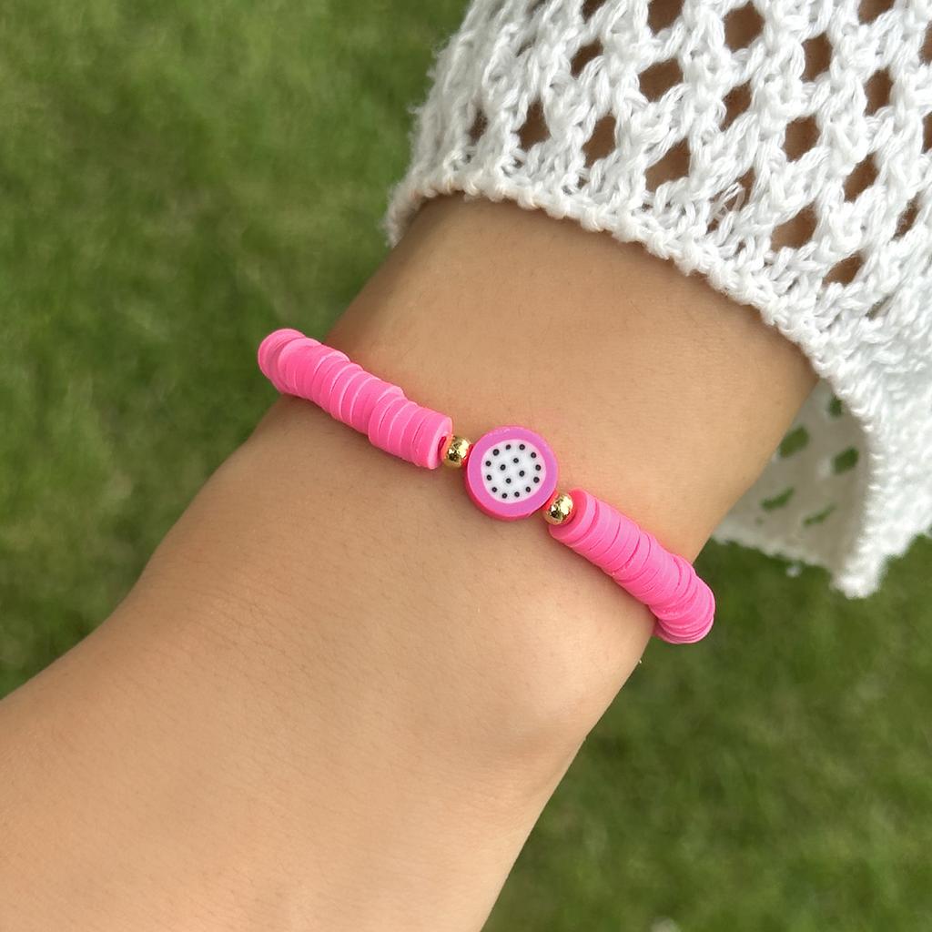 Bohemian Cute Sweet Fruit Charm Bracelets For Women Watermelon Strawberry Lemon Soft Clay Pottery Beaded Bangles Party Jewelry