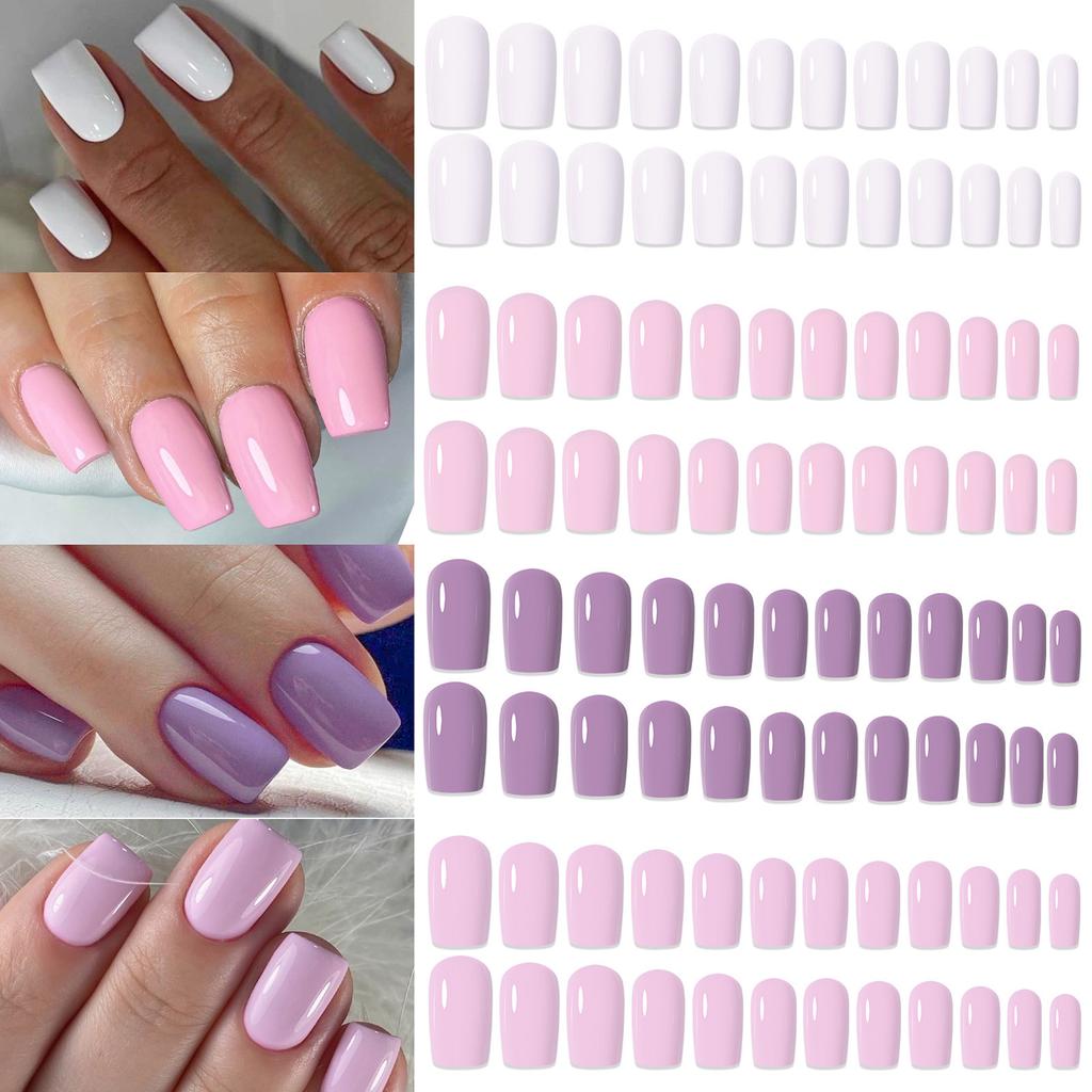 96Pcs Solid Color Fake Nails Patches Glossy Frosted Press On Nails for Women DIY Manicure Acrylic Stick-on False Nails Extension