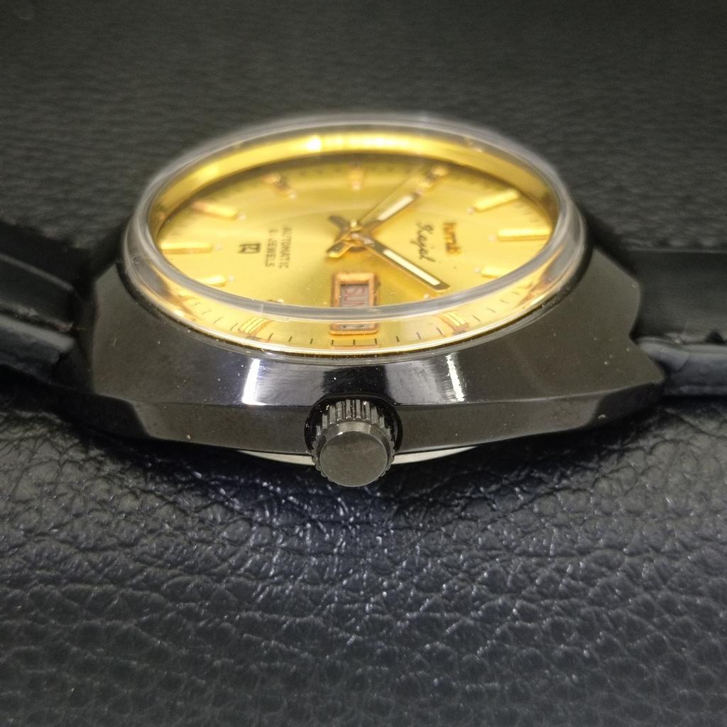 VINTAGE HMT RAJAT 8205 AUTOMATIC INDIAN MENS GOLDEN COLOR DIAL WATCH a703040-1 R212-a703040