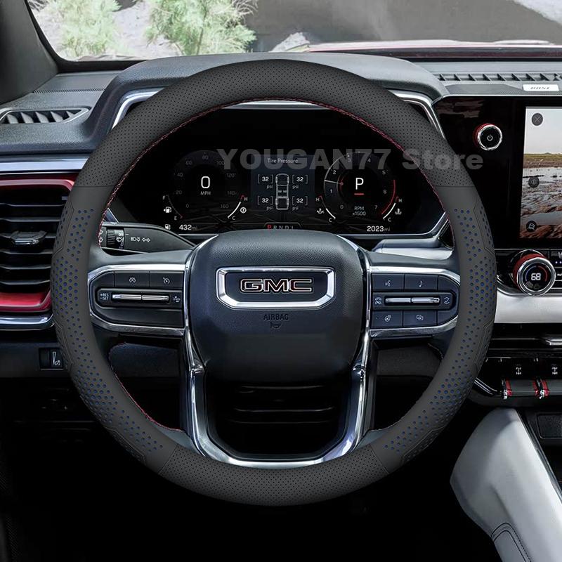 Leather Car Steering Wheel Cover For GMC Canyon AT4 Denali 2024 2015-2023 Sierra 2023 Auto Steering Wheel GMC Canyon Accessories