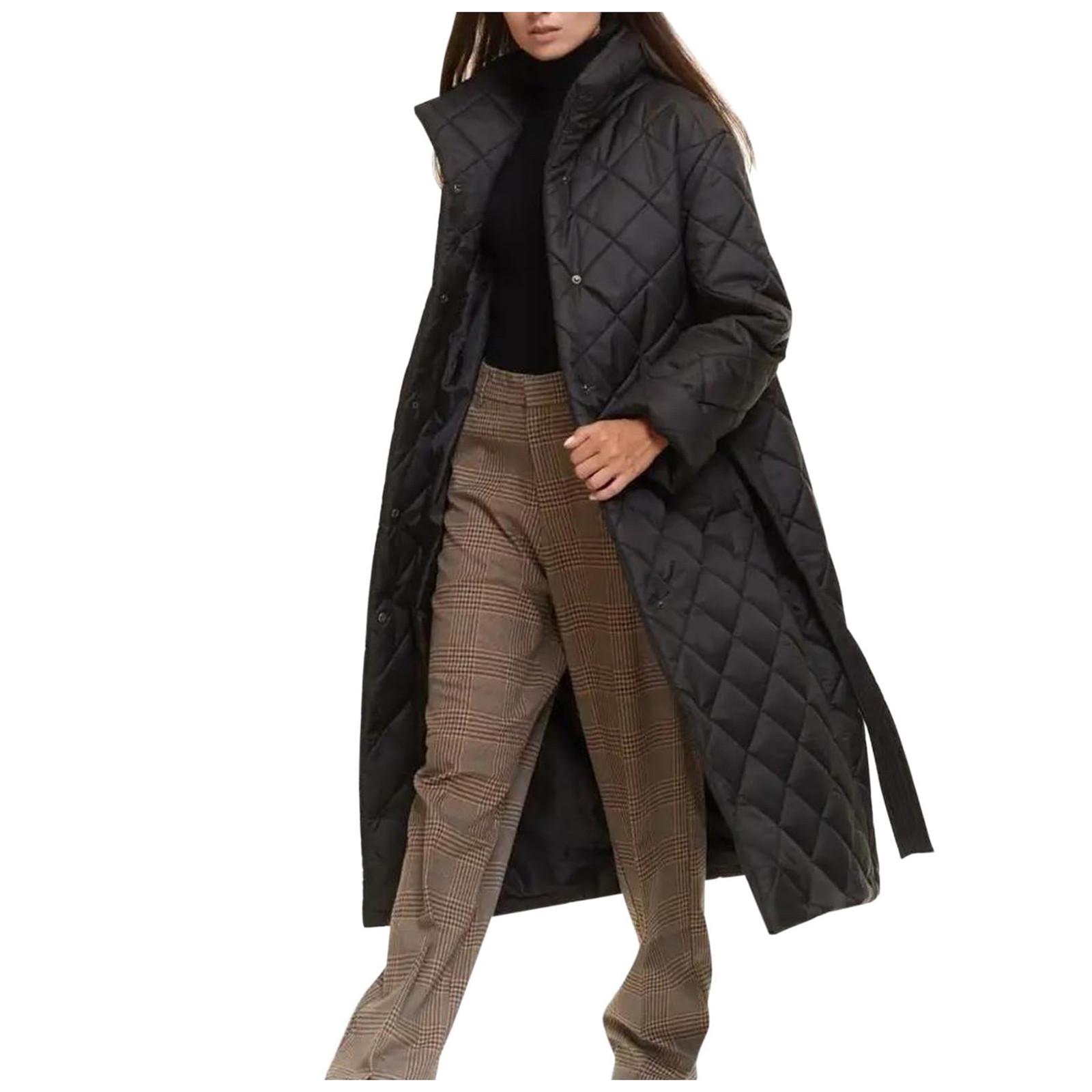 

Women s Fashion Colour And Winter Long Sleeve Belted Standing Collar Top Coat M чёрный