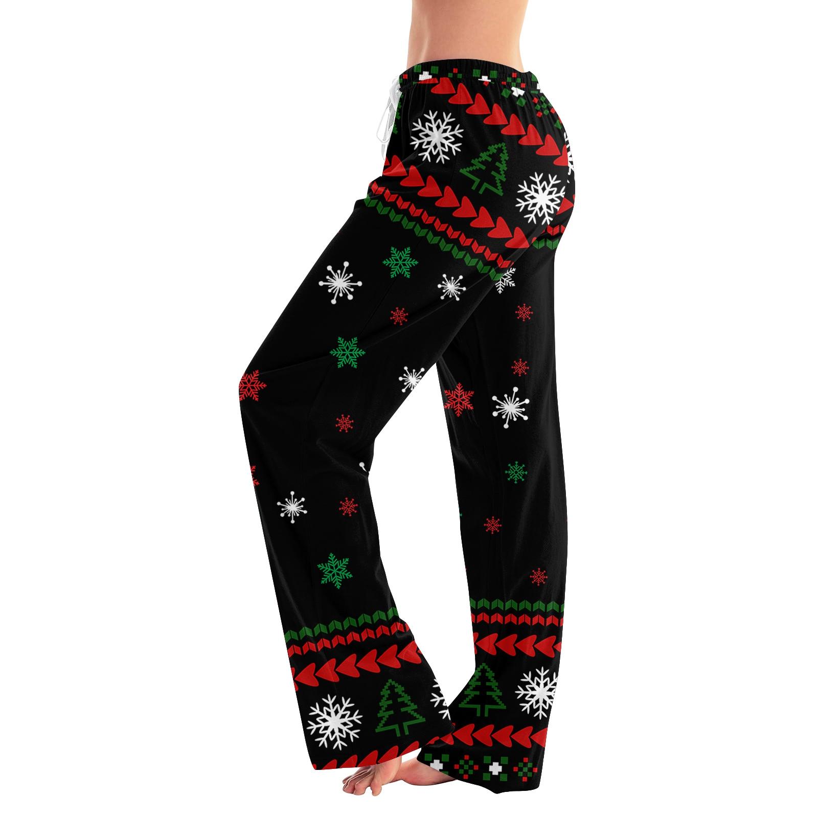 Womens pants casual trousers pants for women pajama pants women Warm soft plaid printed elastic waist loose fit lounge trousers pants L