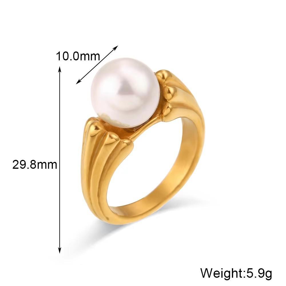 Anello geometrico a forma di fiore placcato oro 18 carati con perle sintetiche e zirconi