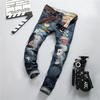 Europäische Und Amerikanische Herren Ripped Jeans Abzeichen Straight Leg Slim Fit Jeans Spritzerfarbe Distressed Trendige Hose