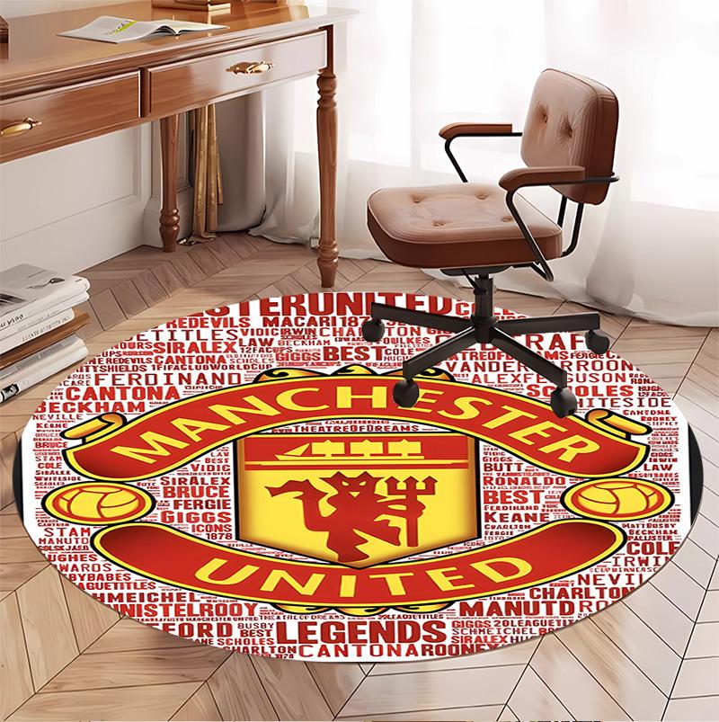 Manchester United F.C Pattern Round Rug, Indoor/Outdoor Mat, for Picnic, Gameroom, Bedroom, Office, Living Room, Home Decor Carpet, Birthday Gift