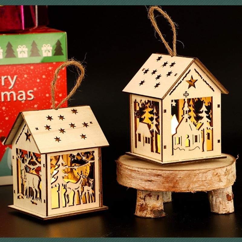 Weihnachts-Holzhaus-Dekoration Mit Warmem LED-Licht Beleuchtetes Hütten-Ornament Für Saisonale Auslage