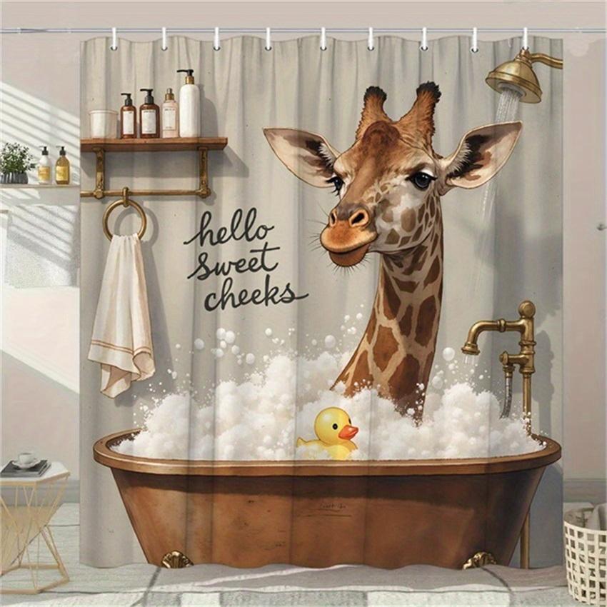 

Giraffe & Duck Bathtub Shower Curtain - Polyester, Washable, 6-12 Hooks, Hello Sweet Cheeks Design, Fashionable Bathroom Decor W60H190(CM)-1 Pcs