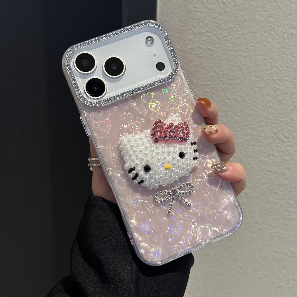 Big Hole Love Shell Pattern Kt Cat Head for Apple 17promax Cute Mobile Phone Case Iphone15/12