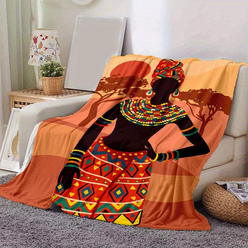

1pc African Ethnic Women Printing Lightweight Flannel Blanket, Comfortable and Warm Blanket, for Camping Sofa Bed and Couch Office, in All Seasons 130cmx150cm