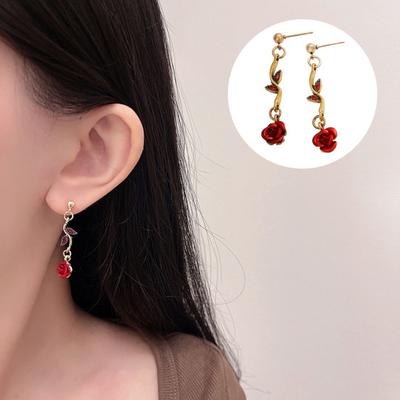 3Pcs/Set Retro Women Wedding Jewelry Set Rose Flower Shape Rhinestones Pendant Necklace