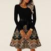 Women's Casual Fashion Long Sleeve  Vintage Long Dresses