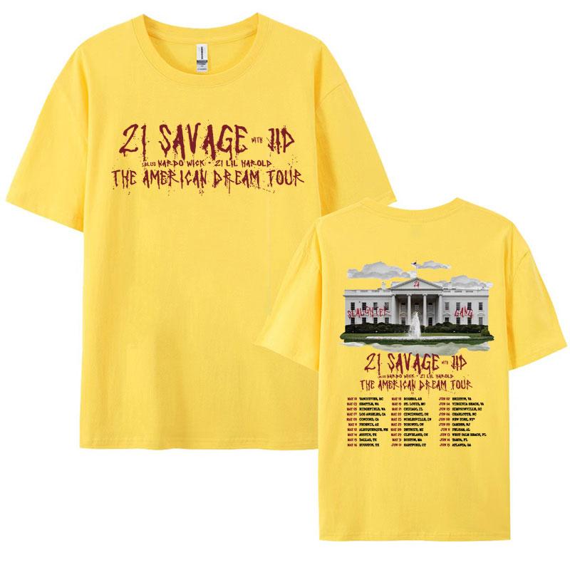 Rapper 21 Savage  The American Dream Tour 2024 Concert Tshirts Men Women Hip Hop Vintage Oversized T Shirt Harajuku Streetwear