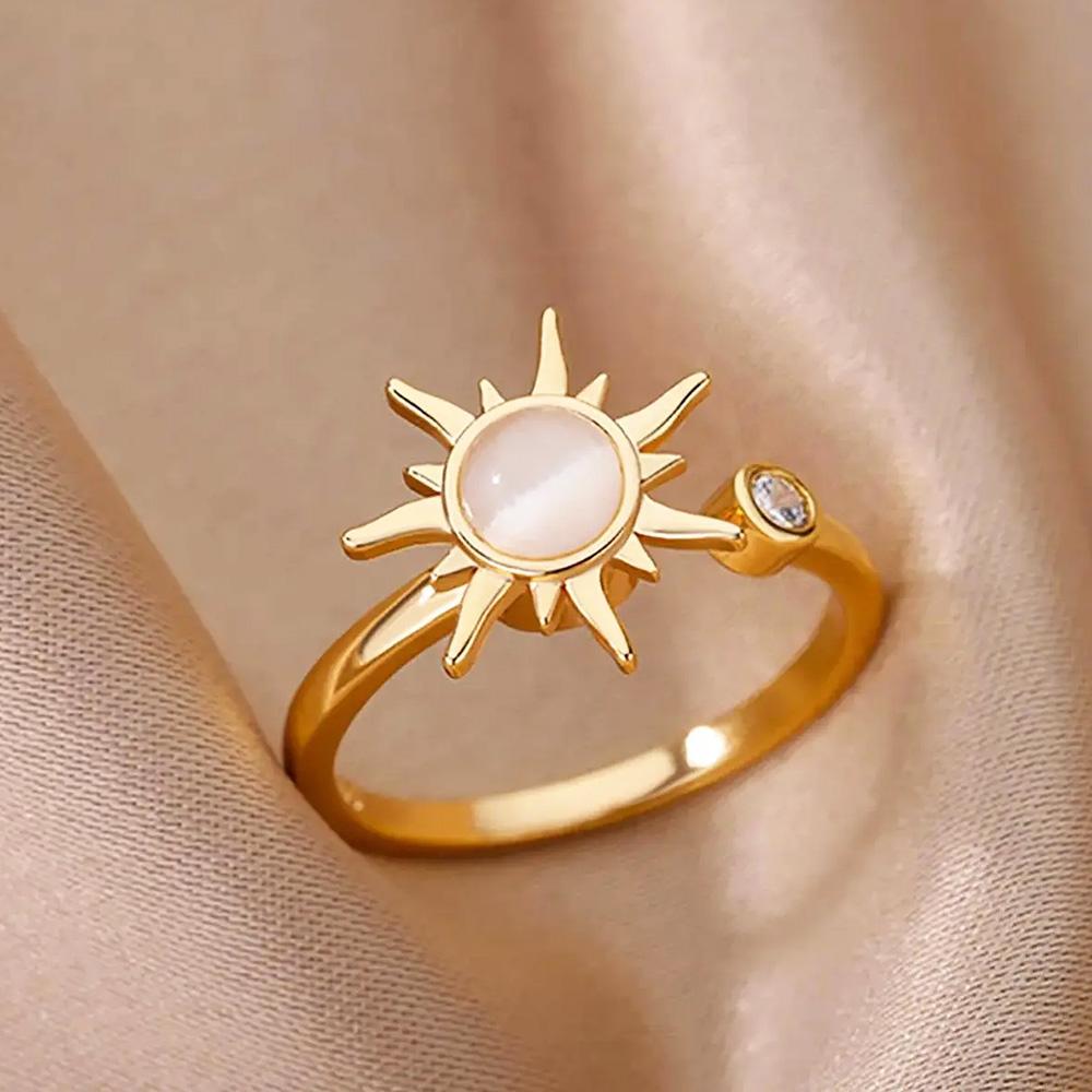 Zircon Flower Rings For Women Gold Double Flower Adjustable Stainless Steel Ring Wedding Party Christmas Jewelry Gift