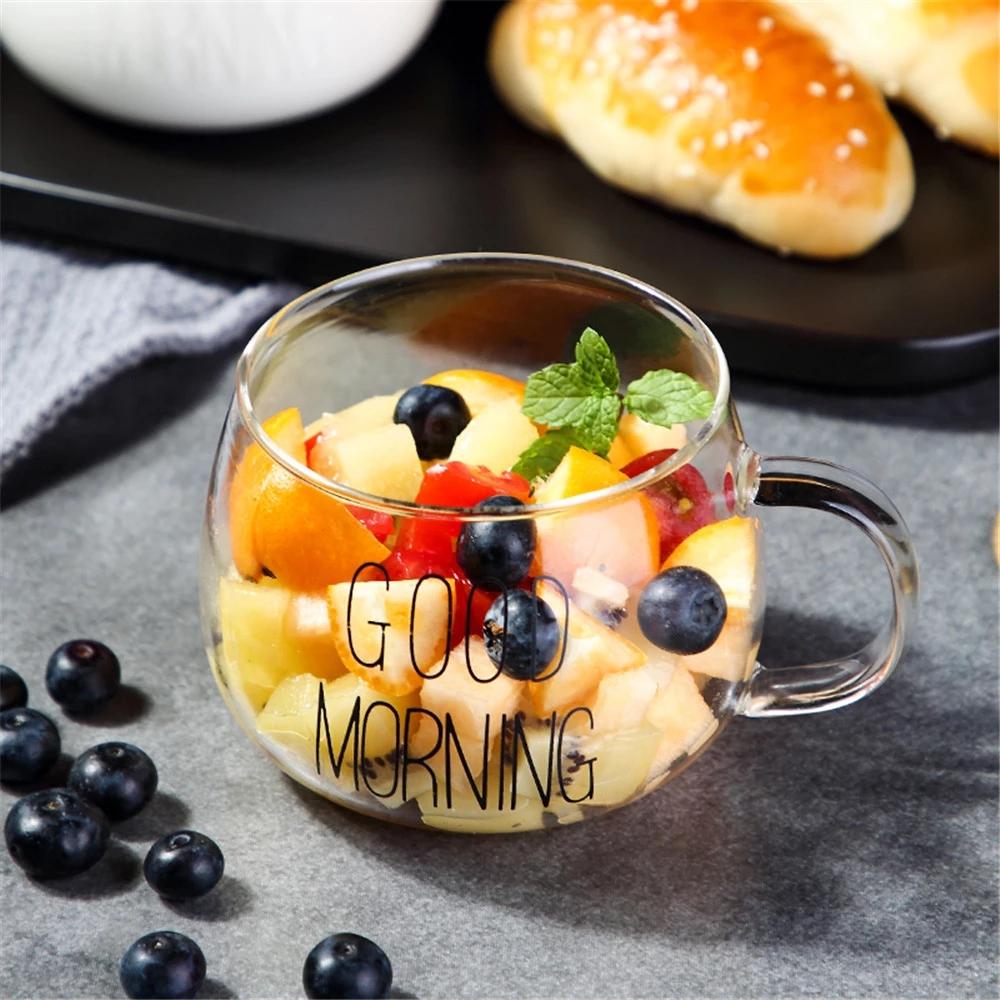 KEMORELA Letter Transparent Glass Cup Creative Coffee Drink Dessert Breakfast Milk Cup Glass Mugs Handle Drinkware Couple Gift