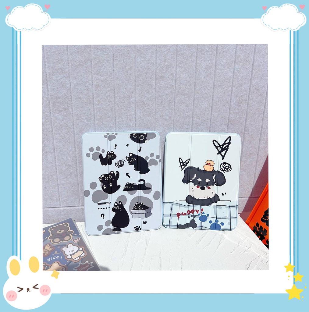 Cartoon Style Tri-Fold Case for iPad/iPad Pro 2021 - Old Dog Cat Design