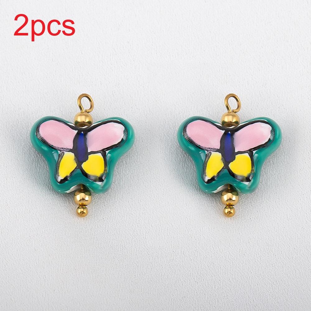 

2Pcs Painted Pattern Ceramic Butterfly Bird Bead Pendant Stainless Steel Vintage Charm Earring Necklace Jewelry Making Supplies