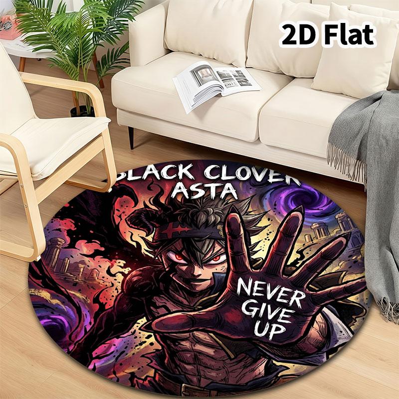 Black Clover Round Area Rug Carpet Rug For Living Room Bedroom Sofa Playroom Decor Nonslip Floor Mat