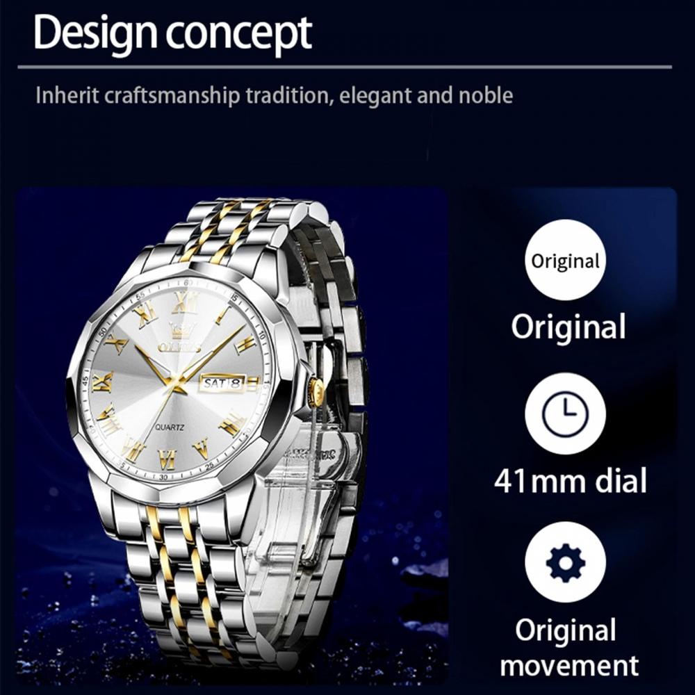 OLEVS Pánské hodinky Voděodolné Analogové Quartz Zlaté Bílé Svítící Obchodní Hodinky pro Muže Voděodolné Stylové Náramkové Hodinky pro Muže Oblíbené Módní Stříbrné