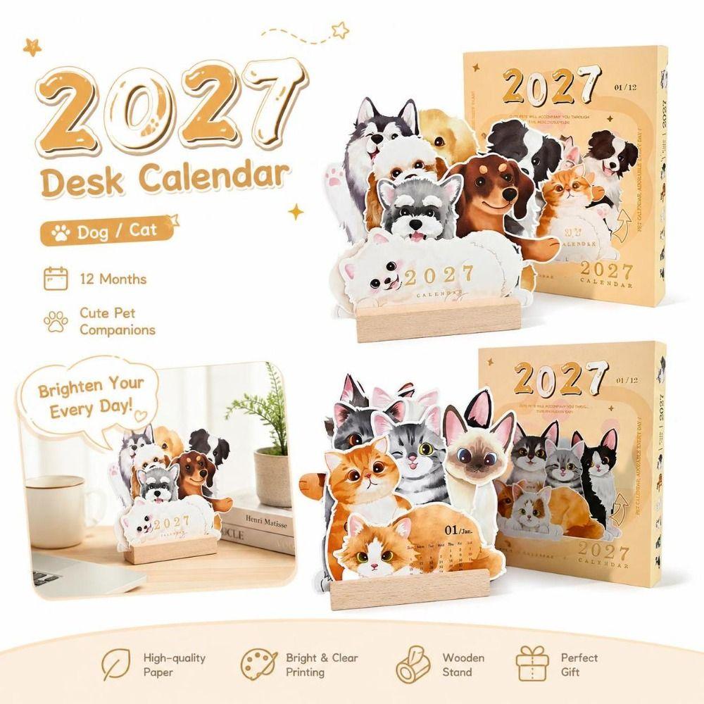 Pop-Up 2027 Desk Calendar Dog/Cat Cat Calendar New Dog Calendar  Home Office