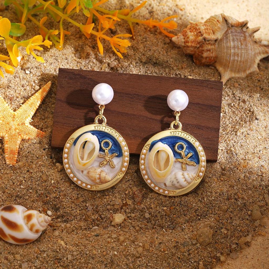 French Vintage Pearl & Conch Drop Earrings
