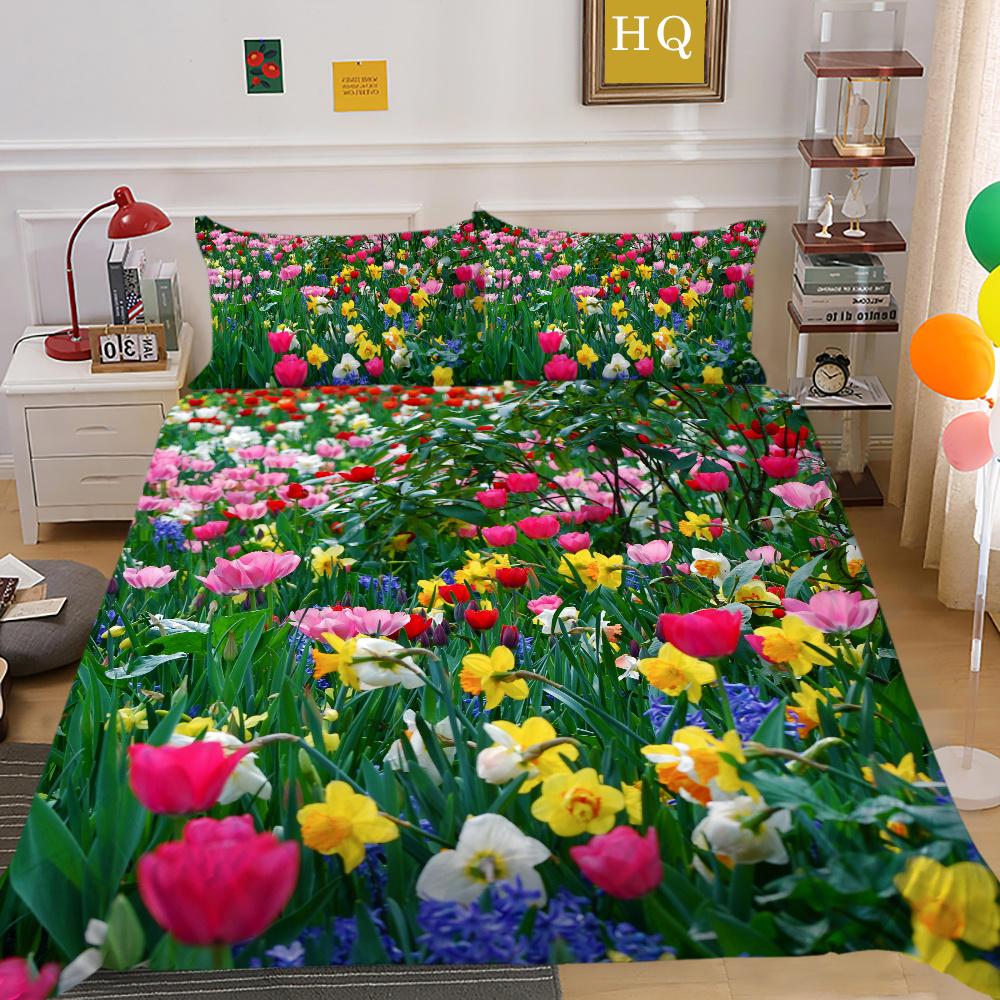 3D Flowers Printing Bed Set Twin Size Microfiber Home Bedding Set Fashion Highend Comforter Cover Set