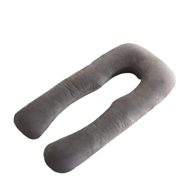 Jednobarevný těhotenský polštář ve tvaru U z křišťálového sametu s odnímatelnou bederní opěrkou