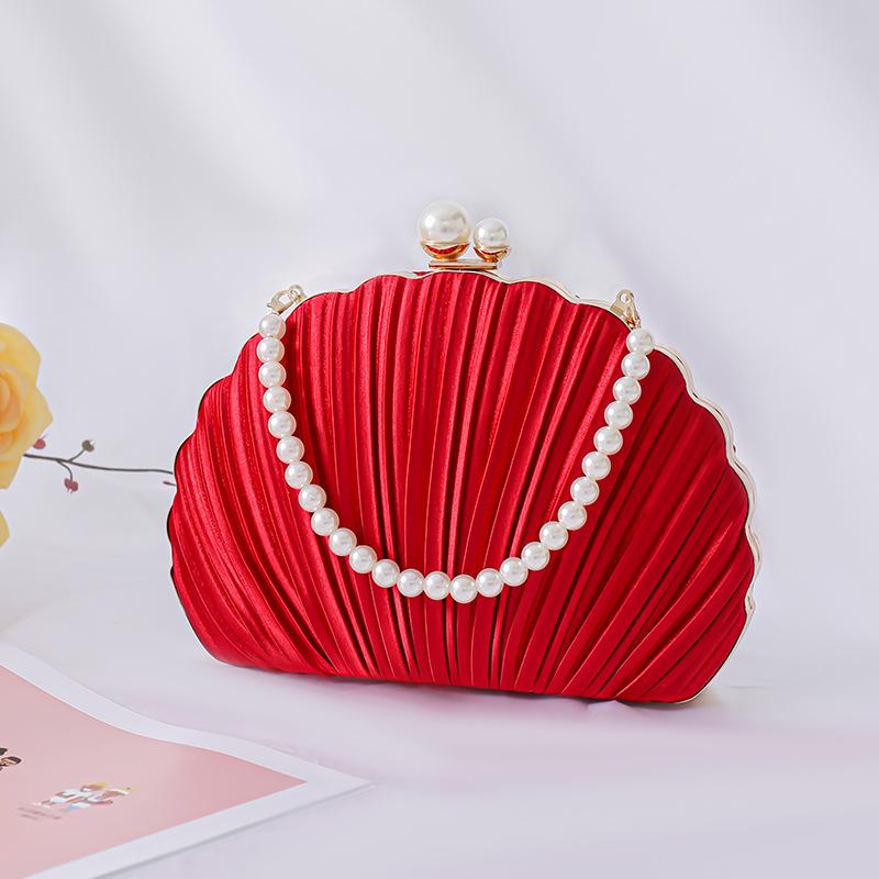 Evening Bag For Women Mini Pleated Seashell Clutch Handbag Purse Chain Strap Crossbody Shoulder Bag For Wedding Prom Party