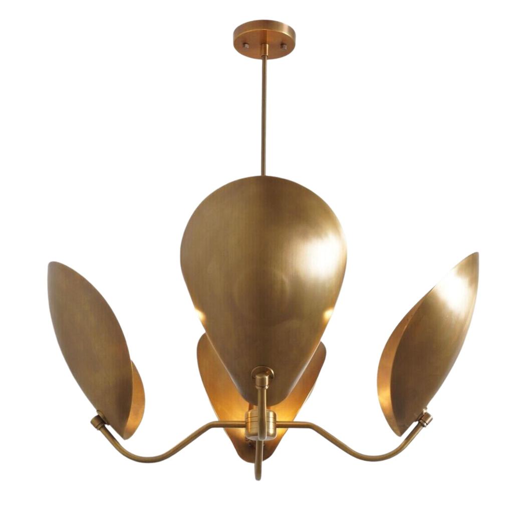 4 Light Curved Disk Shades Handmade Mid Century Modern Brass Sputnik Chandelier