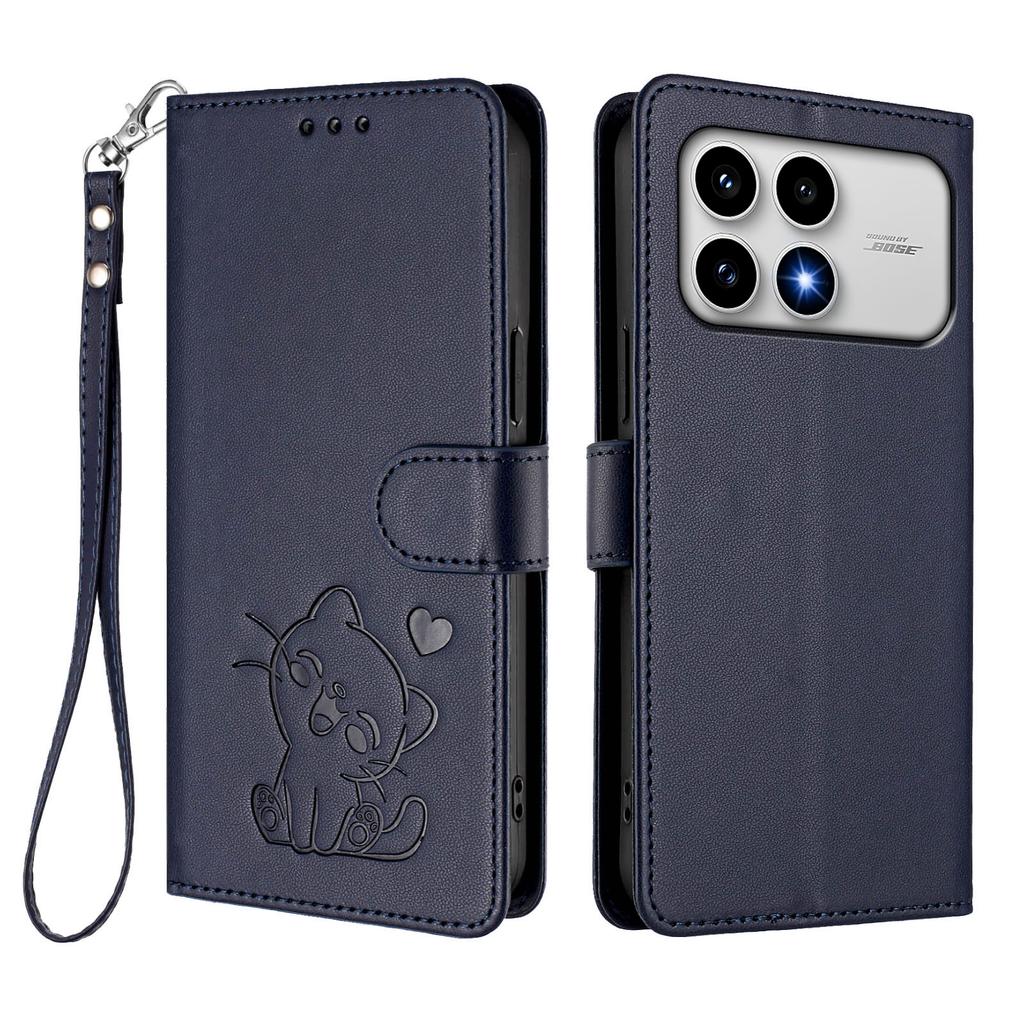 For Xiaomi Redmi K90 5G Wallet Case with Wrist Strap Love Cat Pattern Imprint Leather Phone Cover