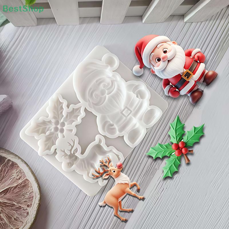 Jul Ren Santa Claus Mistelblad Fondant Silikonform DIY Santa Claus Chokladtårta Dekor Bakform