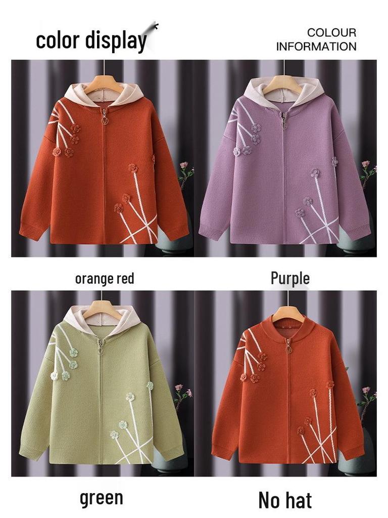 2025 New Style Autumn Knit Zip-Up Cardigan for Middle-Aged & Elderly Women
