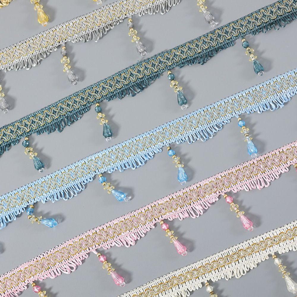12M Droplet Shape Vintage Fringe Trim Crystal Hanging Beads Lace Trim Ribbon Window Treatment