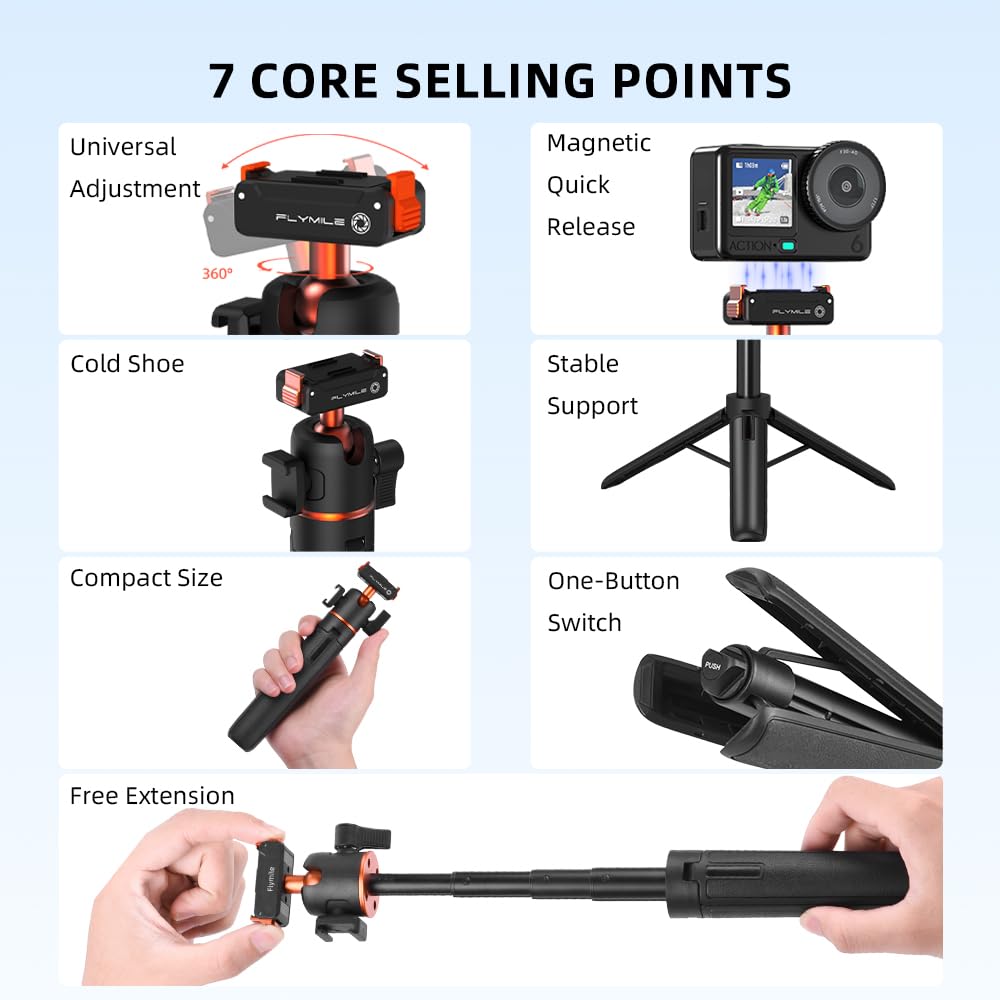 Mini Förlängningsstång Kamera Stativ för DJI Osmo Action Magnetisk Kul med Mini Kallsko 6/Osmo Nano, Snabbfäste, 360° Rotation, Huvud, Resa,