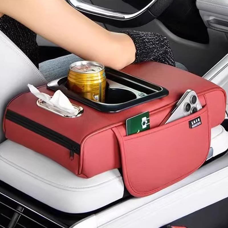 Multi-Function Portcar Armrest Box Booster Pad With Usb Port Car Tissue Box Center Armrest Box Storage With Water Cup Holder