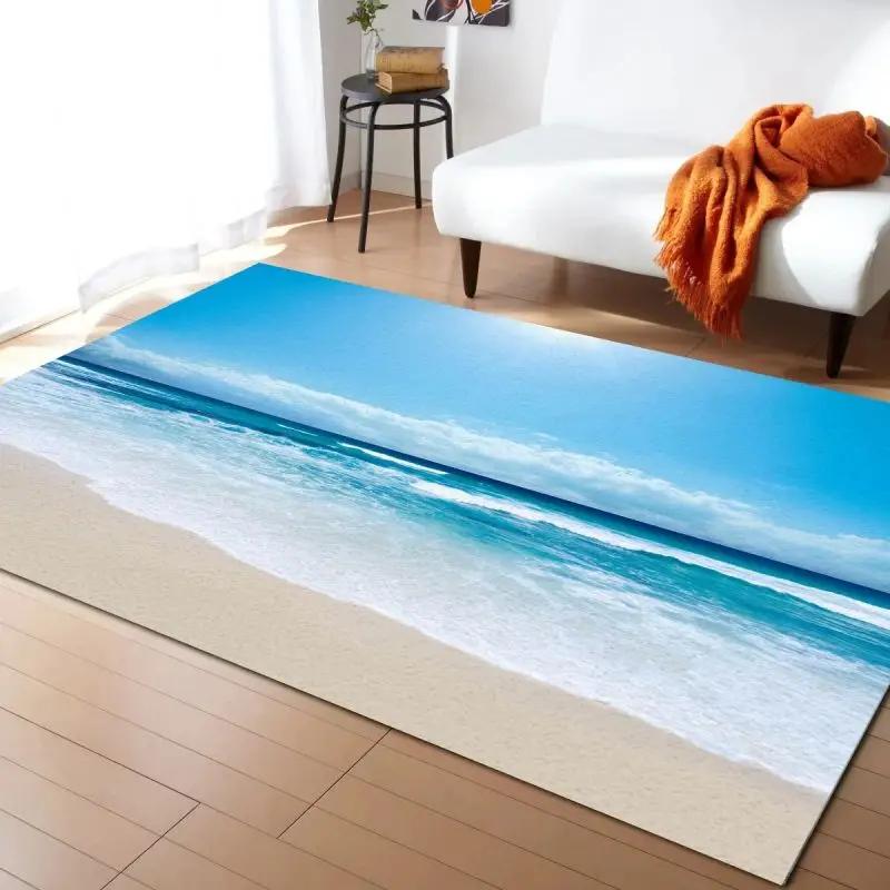 Alfombra Estampada de Olas Marinas para Decoración de Sala de Estar en Casa Felpudo Antideslizante para Dormitorio Mesita de Noche Alfombras para Área de Mesa de Café Felpudo para Baño