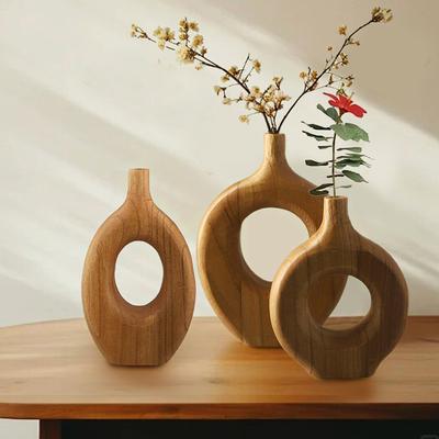1 buc/3 buc Vaze de flori Decor pentru masă acasă Vază rotundă lucrată manual Vază rustică Zen Ornament Vază din lemn pentru birou Stil nordic