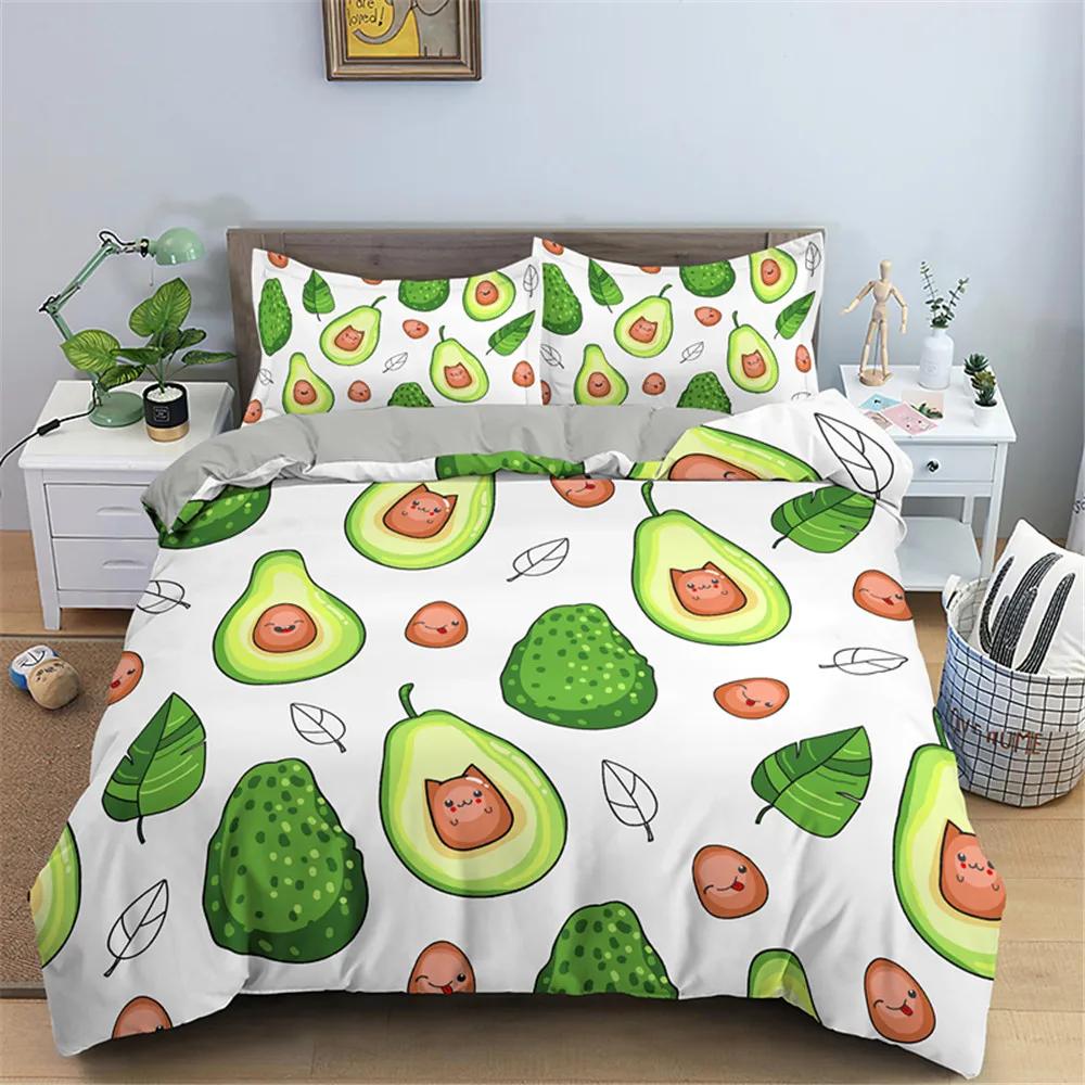 Lustige Avocado Bettwäsche-Sets Cartoon Niedliche Mädchen Jungen Teenager Polyester Bettwäsche-Sets Einzel Doppel Queen King Size Bettbezüge