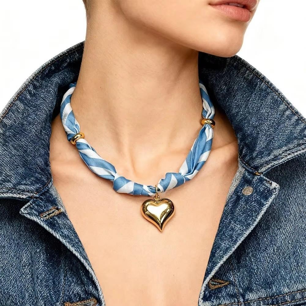 Handmade Bandana Scarf Necklace Lightweight Choker Necklace Gifts Heart Pendant  Daily Wear