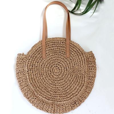 Summer New Fashion Outdoor Circular Beach Straw Braided Woven Beach Bag Travel Sling Bag Tote Bag