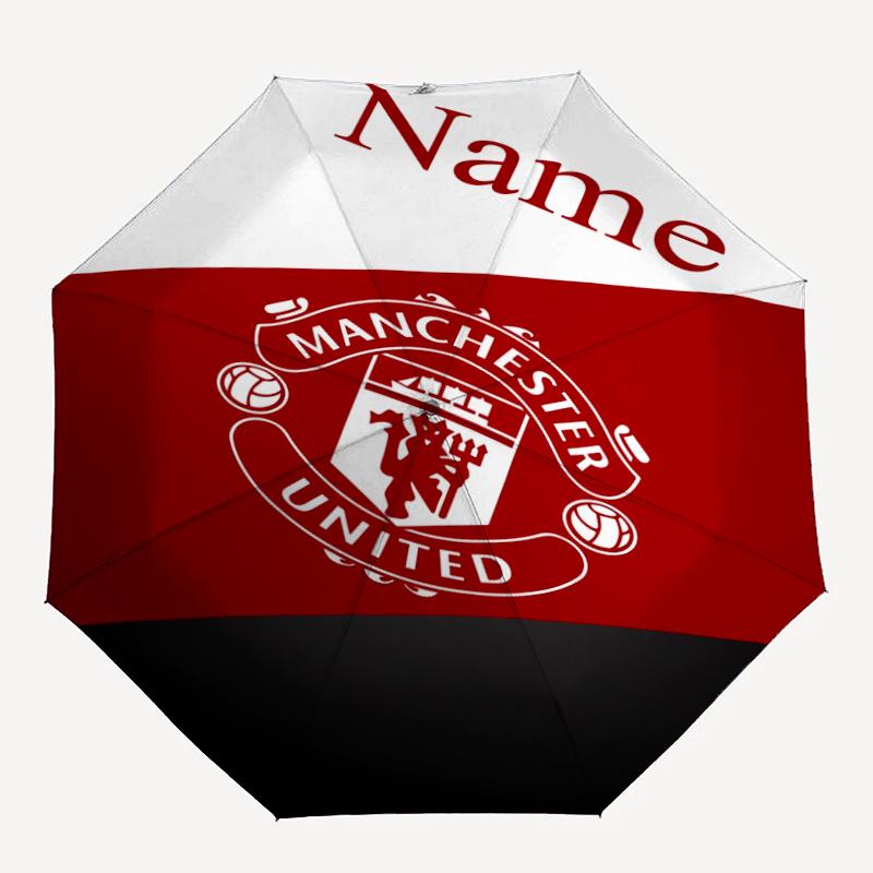 Custom Name Manchester United Theme Automatic Umbrella, Lightweight & Portable, 8 Rib, Perfect for Outdoor Travel, Birthdays, Christmas, Gifts.