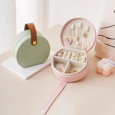 Tragbare runde Schmuckschatulle für Halsketten, Ohrringe, Ringe, Schmuck-Organizer, Display, Reise-Schmucketui, Boxen aus Pu-Leder