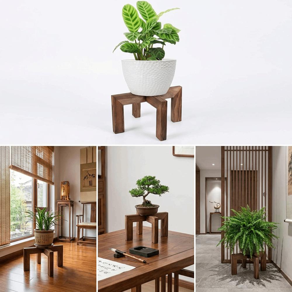 Pine Wood Flower Pot Rack Brown Wood Grain Cross Display Stand Tabletop Plant Shelf Living Room