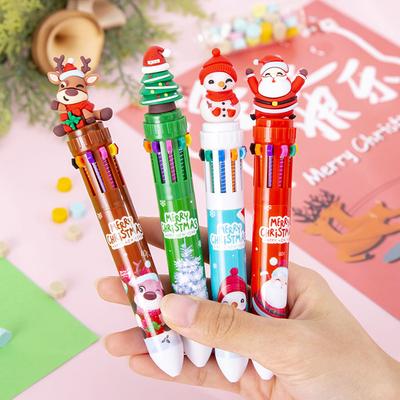 1 Piece Cute Christmas Ballpoint Pen Press Cartoon Reindeer Grandfather Multicolor 10 In 1 Colors Stationery School Office Supply