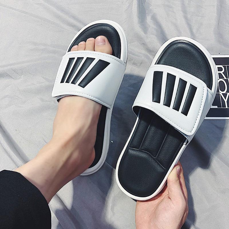 Black White Slide Sandals Men s Adjustable Strap Open Toe Casual Slippers 45 белый