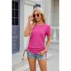 Sommer Damen Einfarbig Rundhals Locker Kurzarm T-Shirt Kordelzug Oberteil