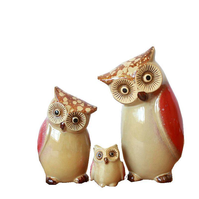 3pcs Set Outdoor Garden Decoration Ornaments Ceramic Ornaments Living Room Foyer Decoration Ornaments Creative Ceramic Owl Craft