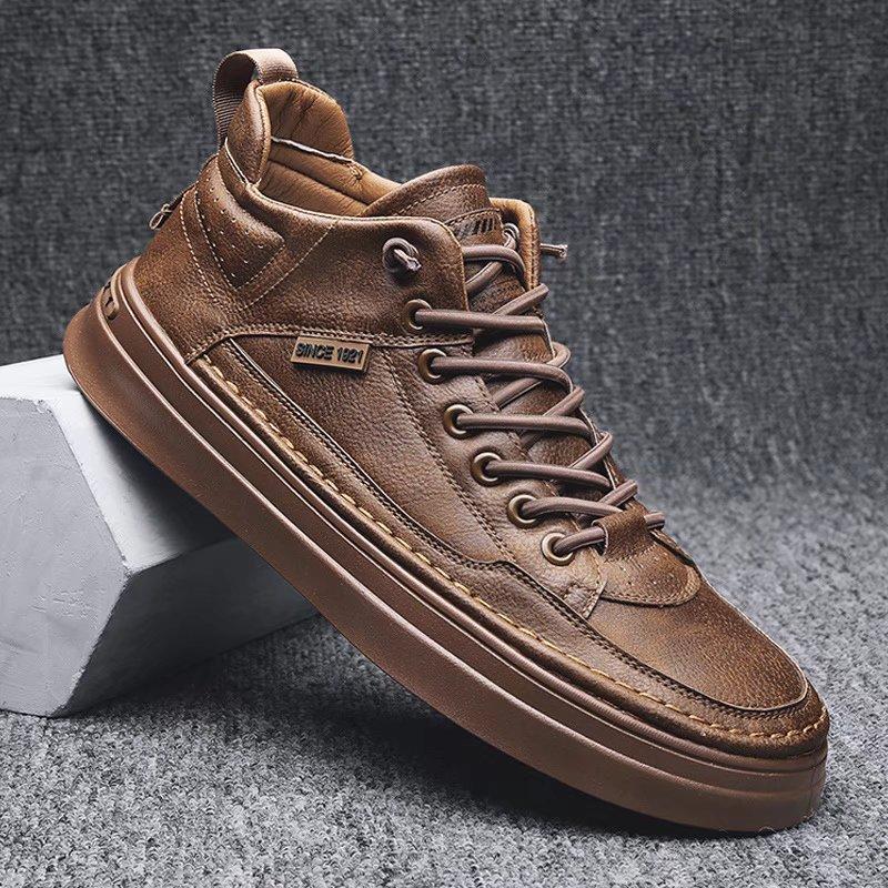 Plus Size Men's Shoes High-top Men's Sports Casual Shoes Cotton Shoes Top Layer Leather Combat Boots