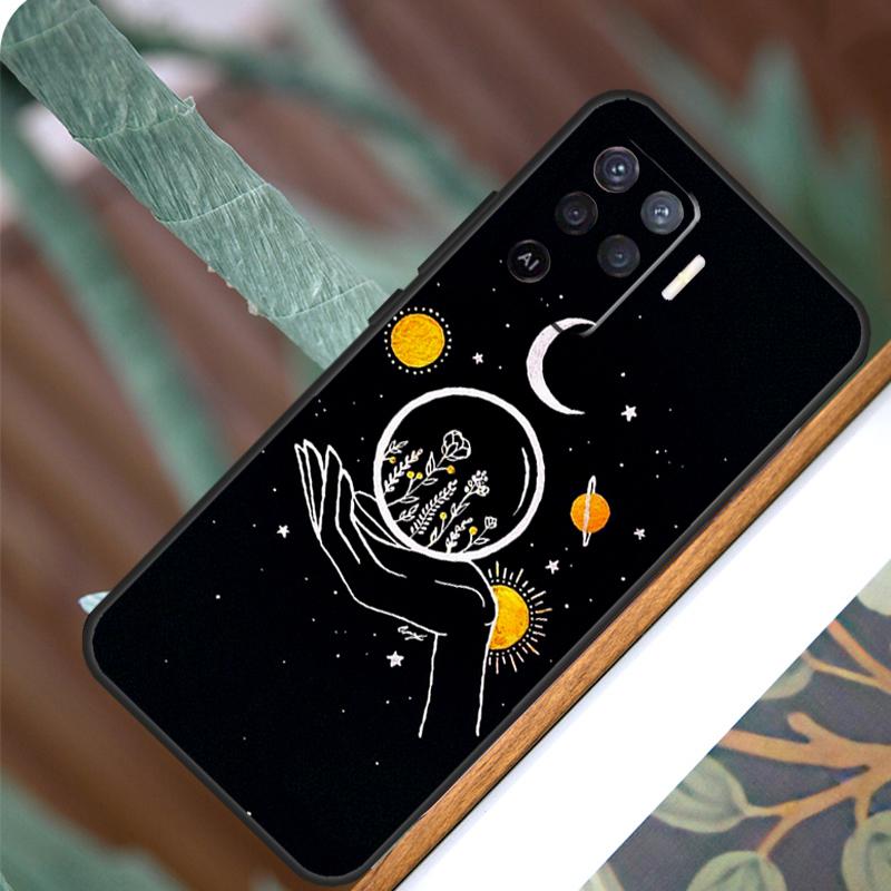 Sun Moon Flowers For OPPO A17 A16 A15 A79 A58 A78 A98 A74 A94 A77 A5 A9 A96 A76 A52 A72 A53S A54S A57S Case